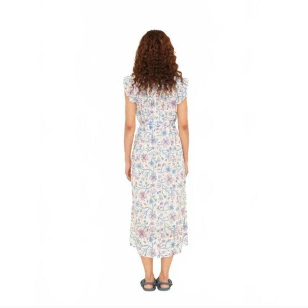 XIRENA April Ruffle Sleeves Dress In Ivory Blue Size M - Picture 2 of 8